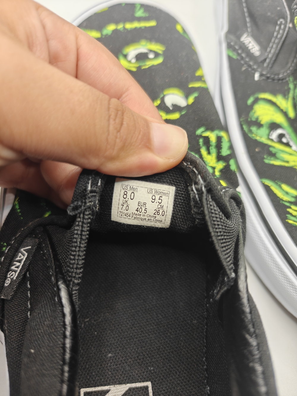 Vans Black Slip-On Shoes with Neon Green Graphic Eyes Glow On The Dark - Picture 7 of 8